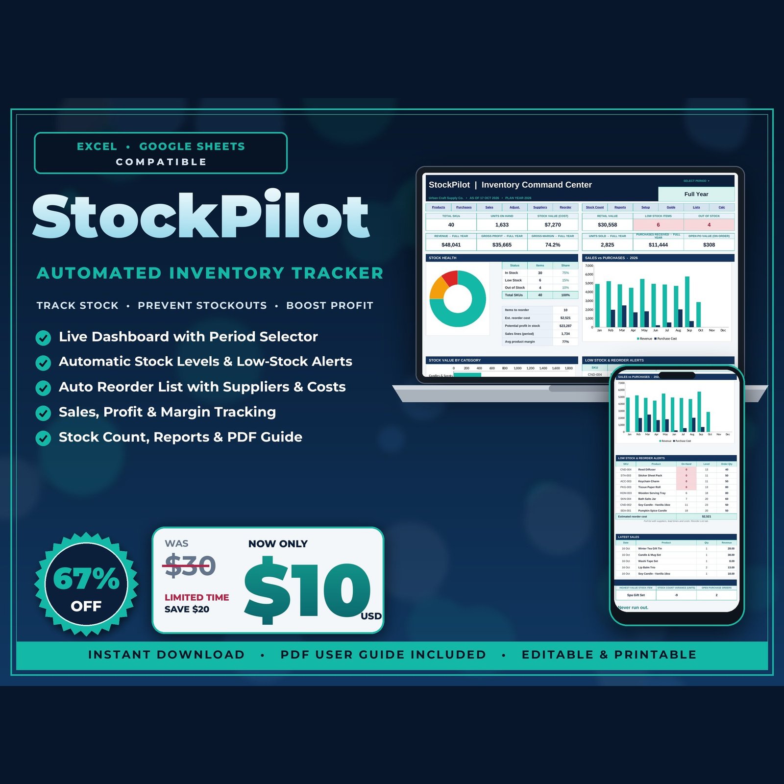 StockPilot Automated Inventory Tracker spreadsheet